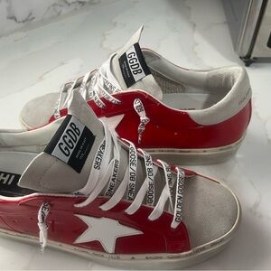 Golden Goose Red and White Leather Sneakers